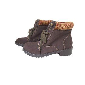 Womens Union Bay "TRIPP" Faux Suede Lace Up Fabric Trimmed Boots. Size 8M